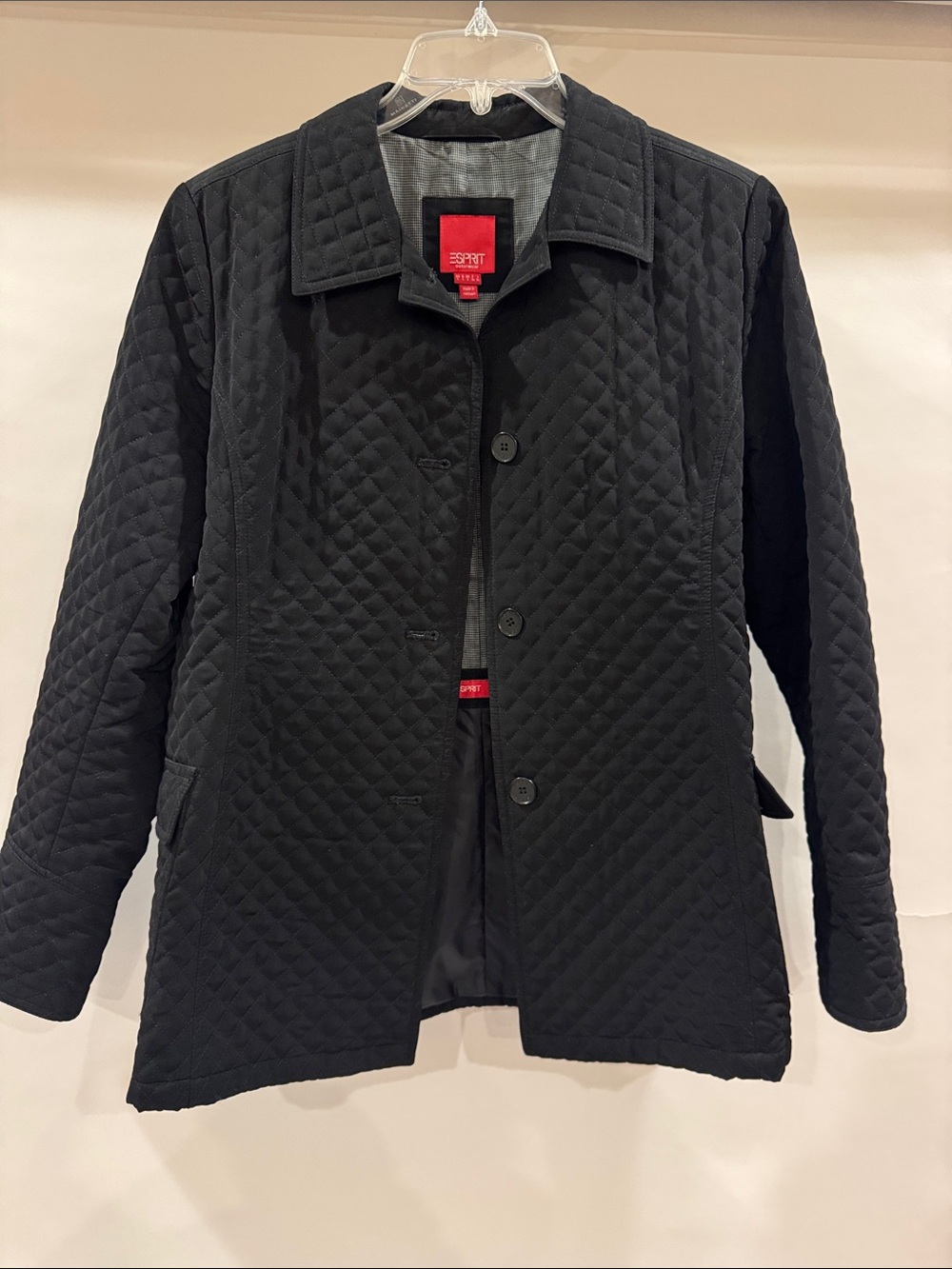 Esprit Quilted Black Button-Front Puffer Jacket
